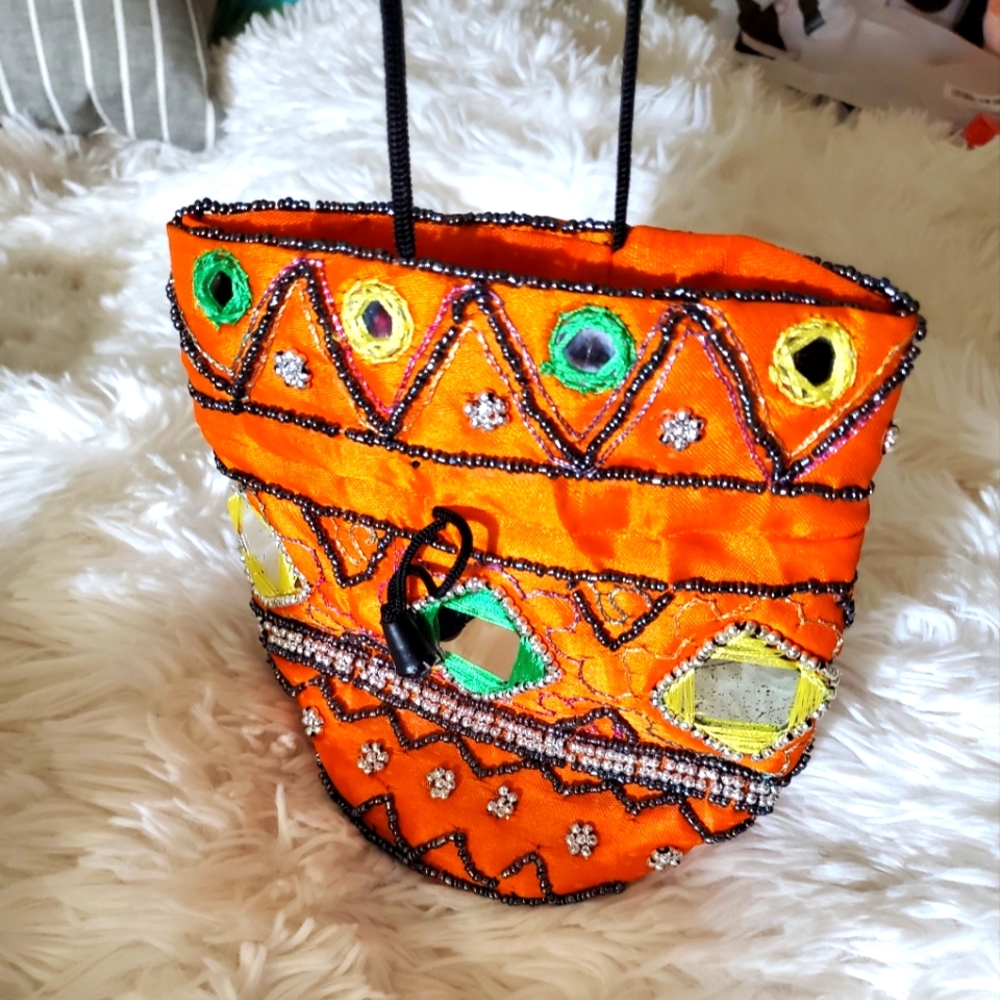 Orange sequin beaded bag